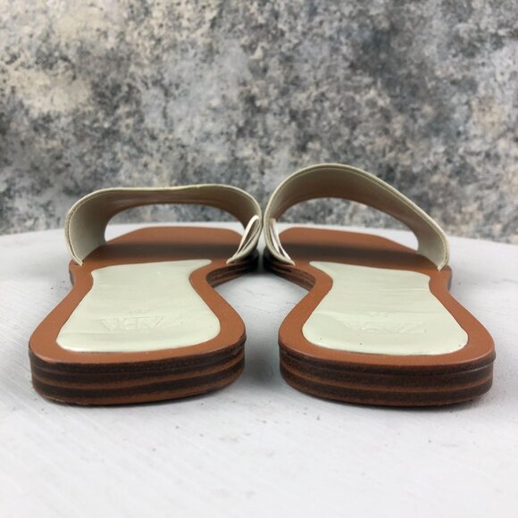 Zara Women's Size 39 Beige Patent Open Toe Square Toe Slip On Flats Sandals - Picture 6 of 11